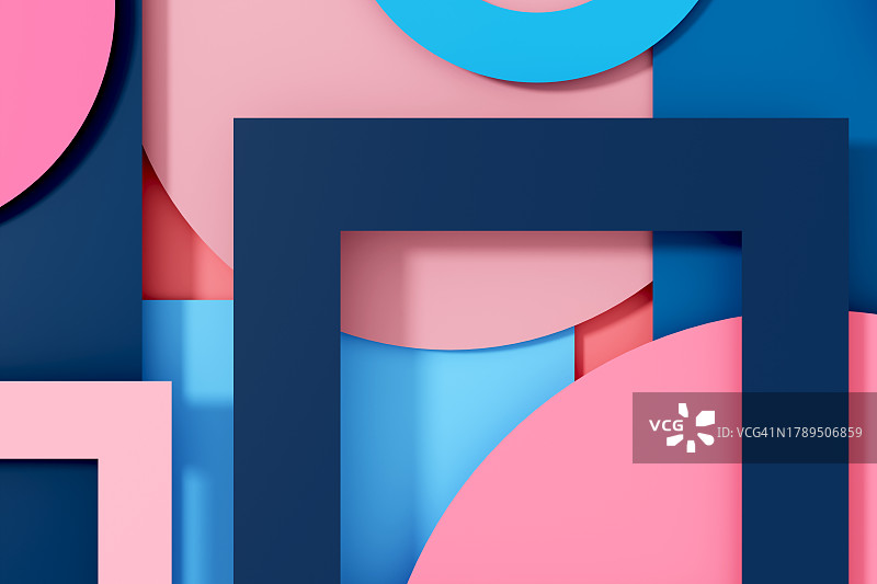 蓝粉圆形正方形矩形抽象3D图案几何构图图片素材