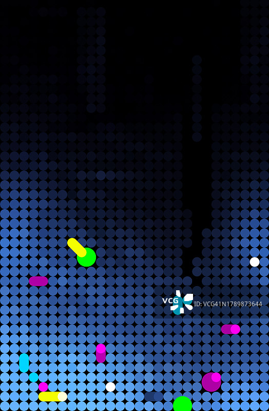 黑色背景上具有彩色形状和渐变色的抽象蓝色半色调点状图案图片素材