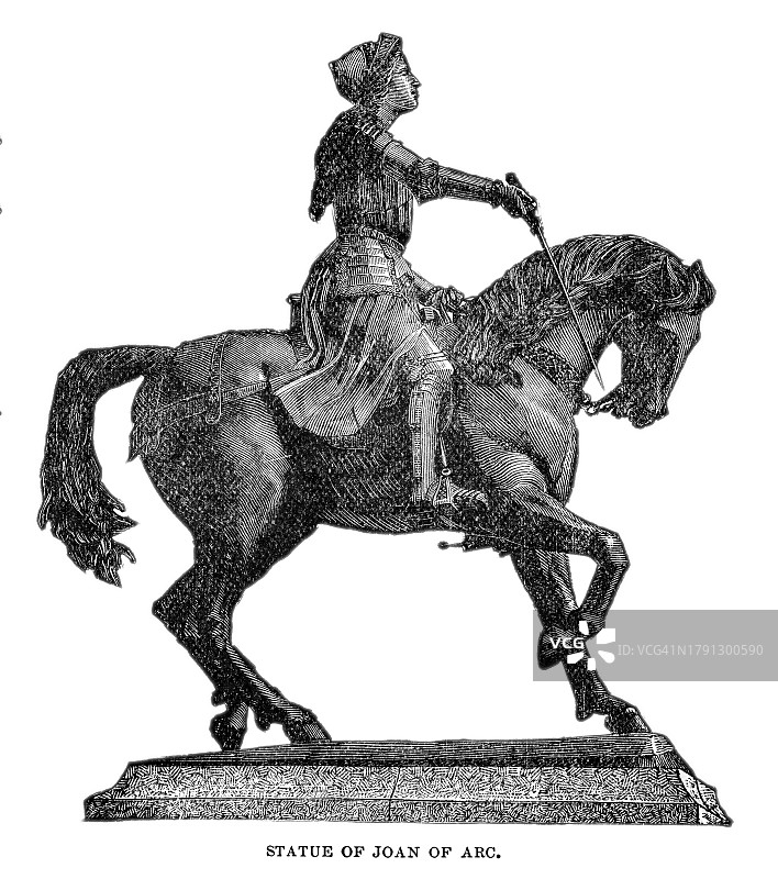 圣女贞德骑马雕像古老雕刻插图图片素材