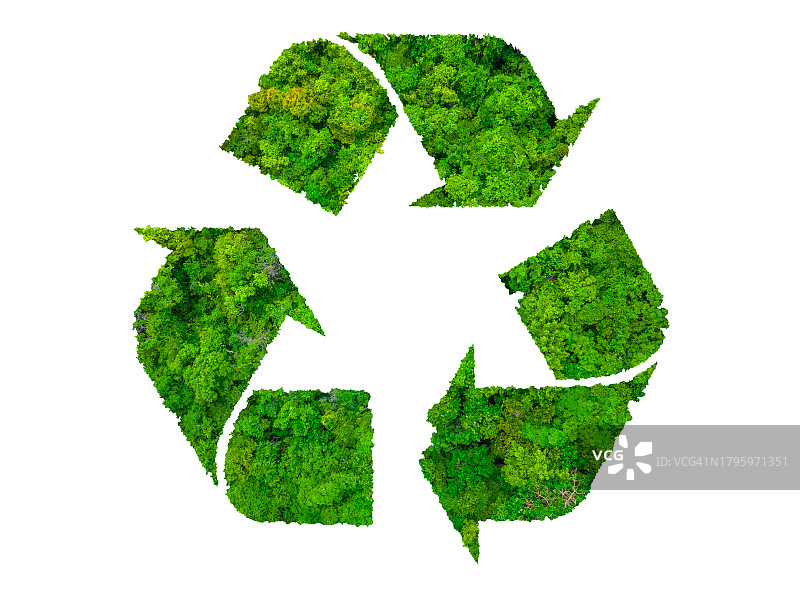 回收标志与自然风光双重曝光图片素材