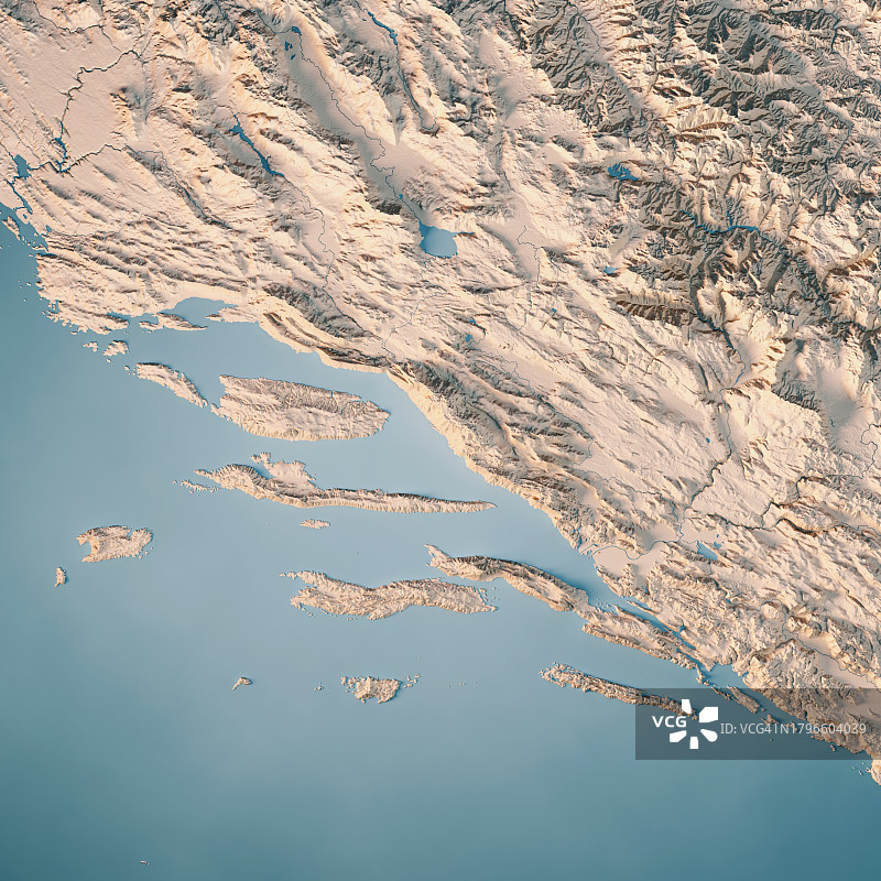 克罗地亚斯普利特杜布罗夫尼克地形图3D渲染图片素材