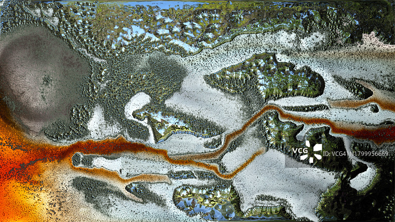 金属质感浓稠液体在粗糙表面混合滑动图片素材