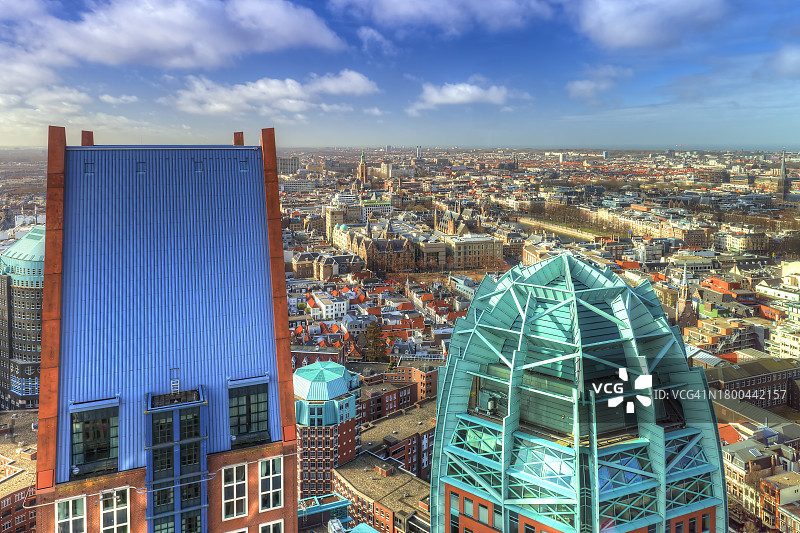 海牙（Den Haag）鸟瞰图，含荷兰卫生福利体育部、莫瑞泰斯皇家美术馆和内庭图片素材