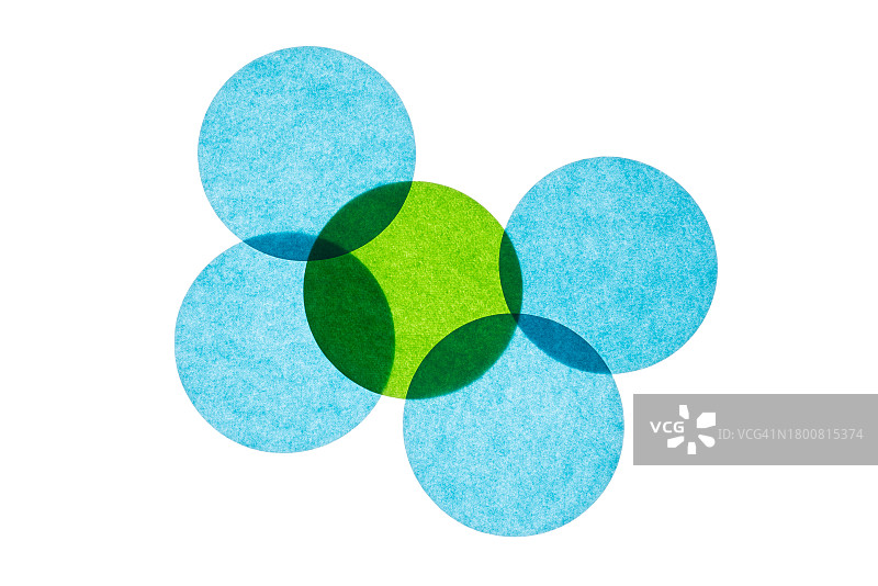 重叠的绿色和蓝色圆形纸张图片素材