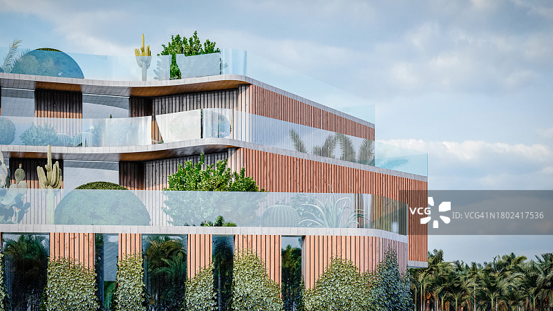 绿色大学建筑（带屋顶花园）的数字图像图片素材
