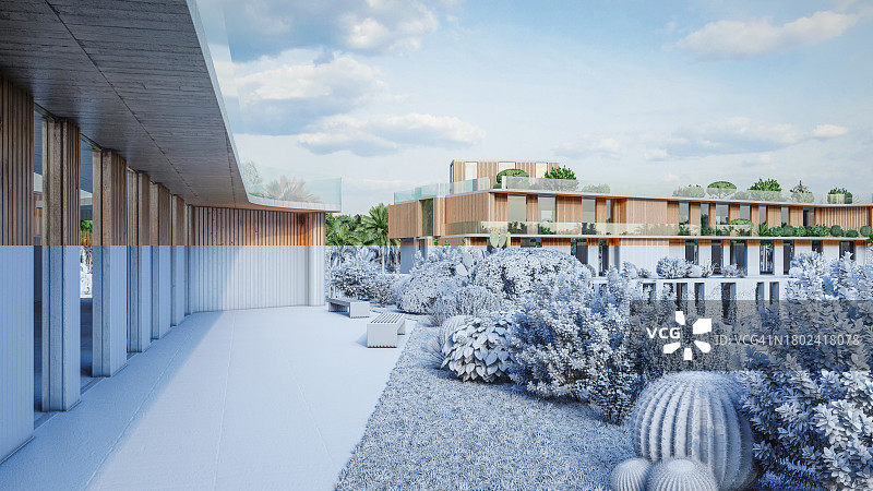 建筑效果图与白色3D模型图片素材