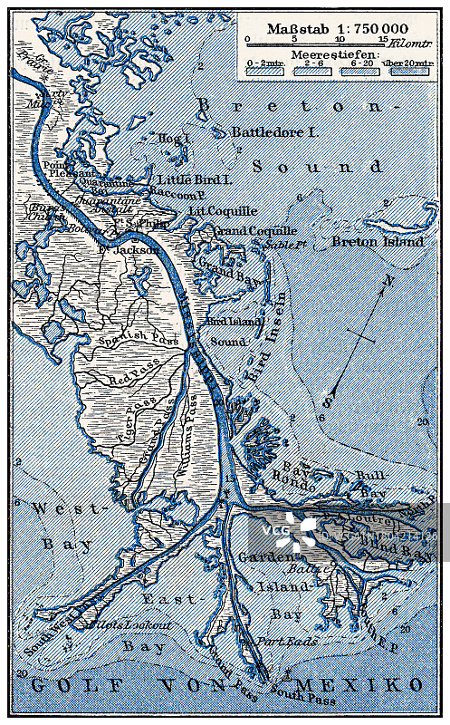 密西西比河三角洲的古老雕刻插图图片素材