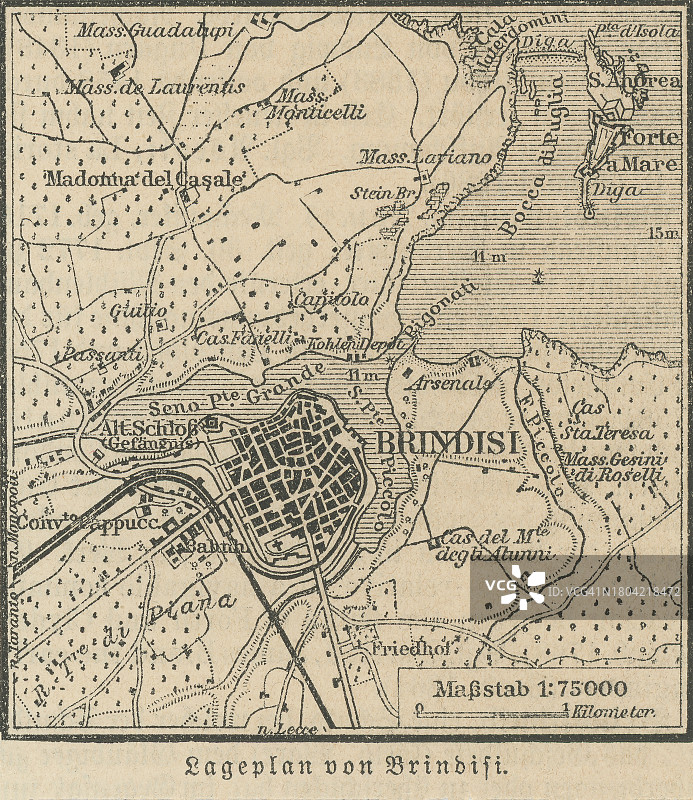 意大利布林迪西古版画地图，阿普利亚大区城市图片素材