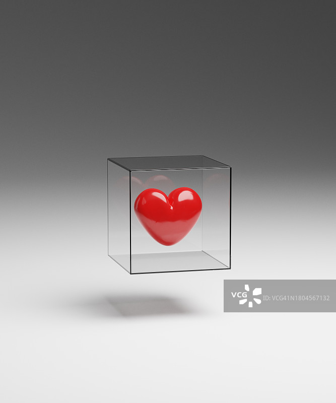 玻璃盒中的悬浮爱心图片素材