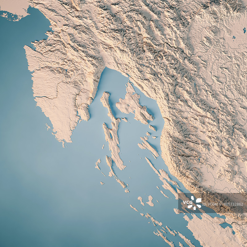 克罗地亚夸内尔湾地形图3D渲染中性图片素材