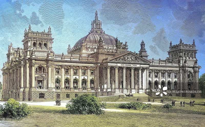 德国柏林国会大厦历史建筑数字修复图片素材