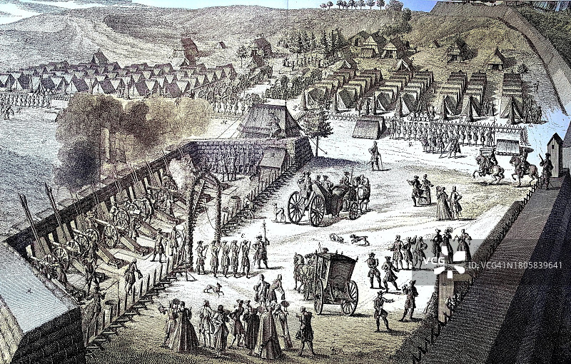 数字化修复:1733年德国纽伦堡射击场景,Stueckschiessen,纽伦堡流行的娱乐活动,1882年出版图片素材