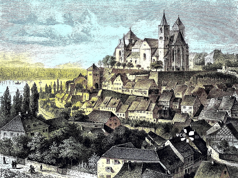 从埃格斯贝格看到的布赖萨赫景色，德国，1881年木刻版画复刻图片素材