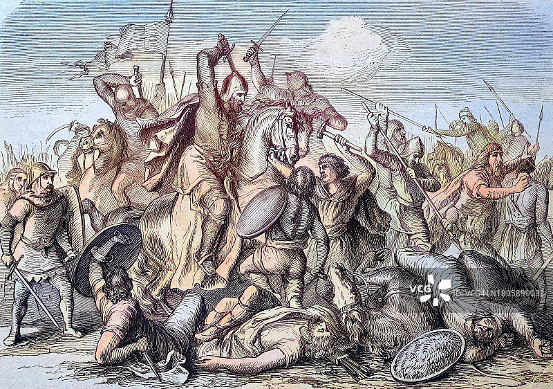 奥托一世大帝在莱希费尔德战役中战胜匈牙利人（955年8月10日）图片素材