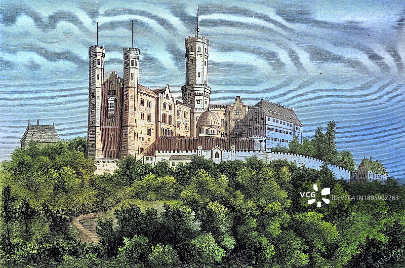 黑森州绍姆堡城堡（德国林堡），1881年木刻版画（数字修复版）图片素材