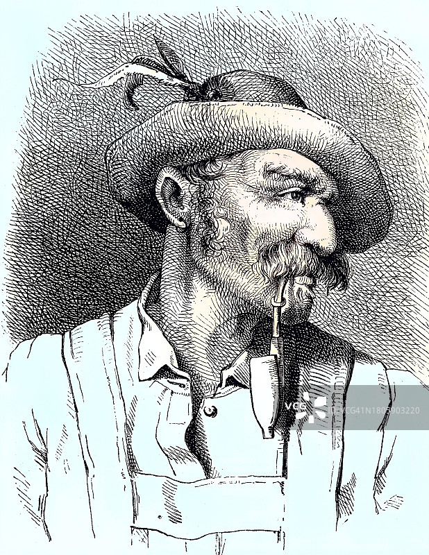 19世纪慕尼黑原版画:来自上巴伐利亚的瓦斯特尔, Julius Adam的慕尼黑人物画,德国巴伐利亚,1881年木刻版画数字修复图片素材