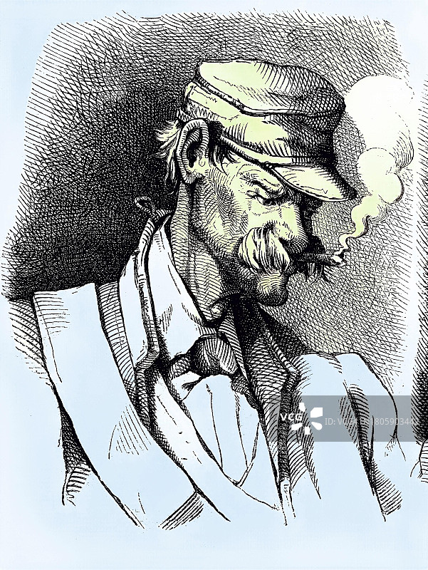 19世纪慕尼黑原版画：和平时期的伤残者，人物头像，朱利叶斯·亚当创作，1881年，数字化修复图片素材