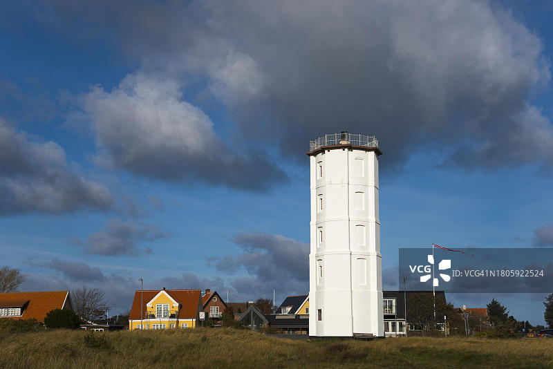斯卡恩白色灯塔，位于丹麦日德兰半岛北部图片素材