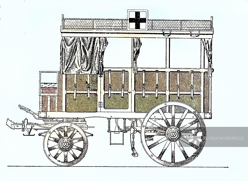 1870年普法战争时期巴伐利亚的运兵车（1882年木刻版画复制品）图片素材