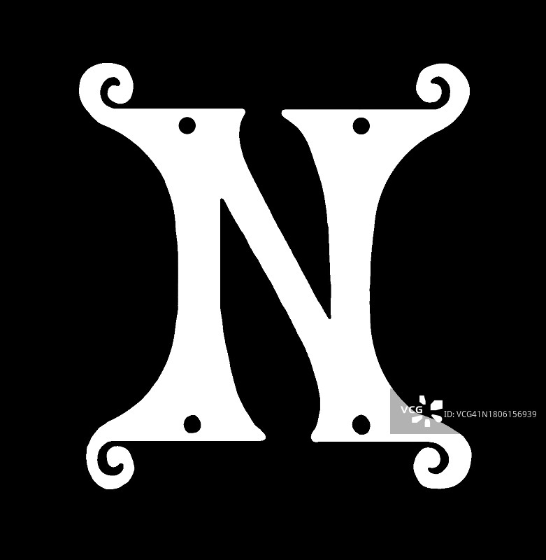 字母N的装饰雕刻插图图片素材