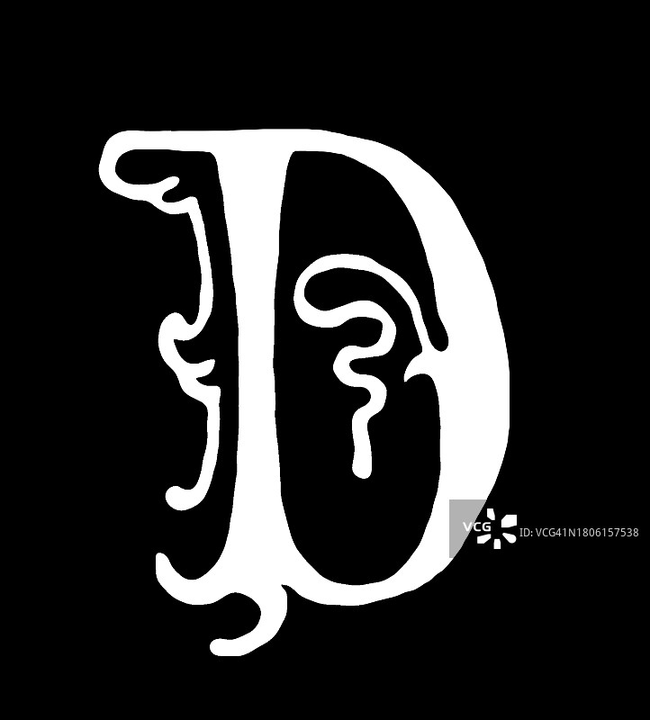 字母D装饰图案的复古雕刻插图图片素材