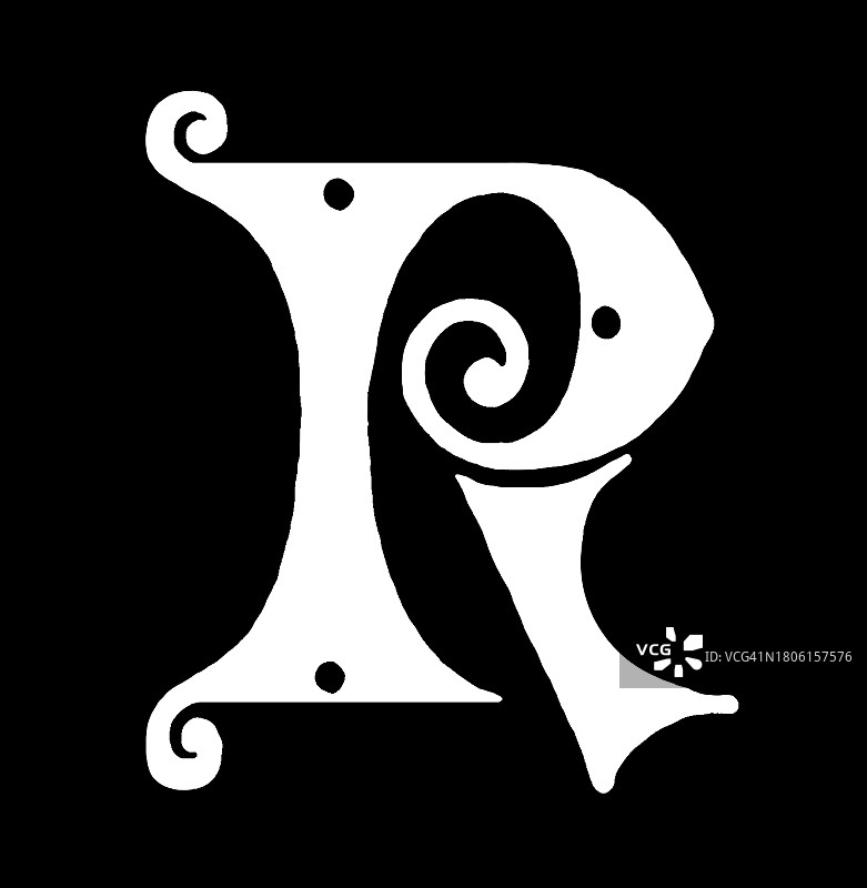 字母R装饰复古雕刻插图图片素材