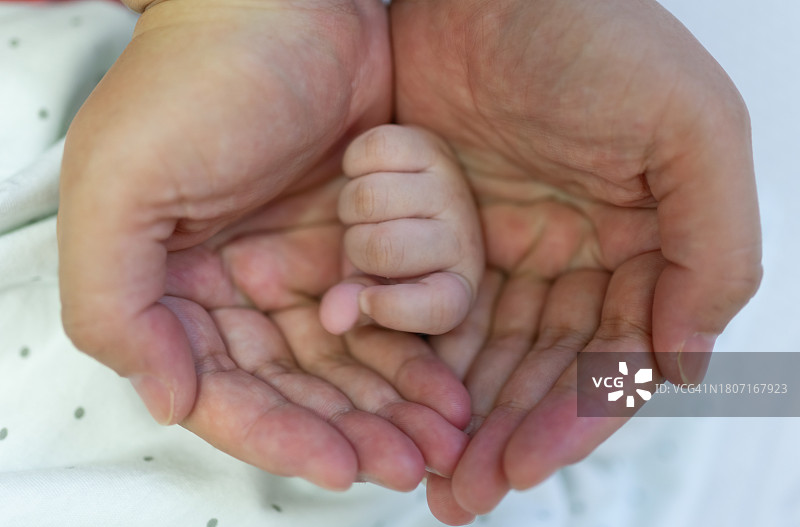 母亲双手握着婴儿的手图片素材