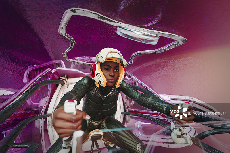 乘坐未来交通工具的非洲飞行员图片素材