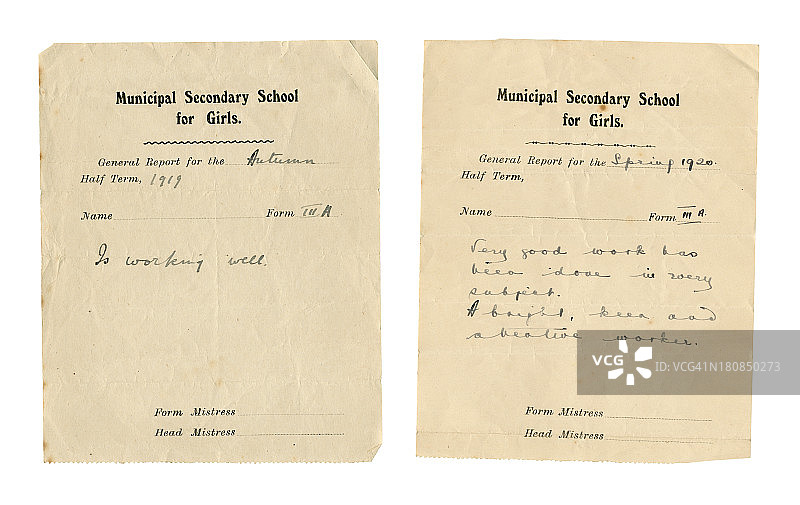 1919-1920学年两份学校期中报告图片素材