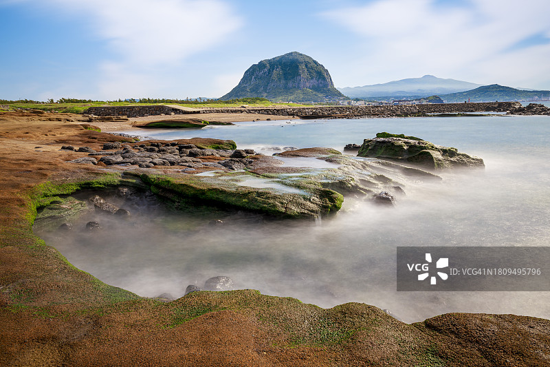 济州岛山房山长曝光海景图片素材