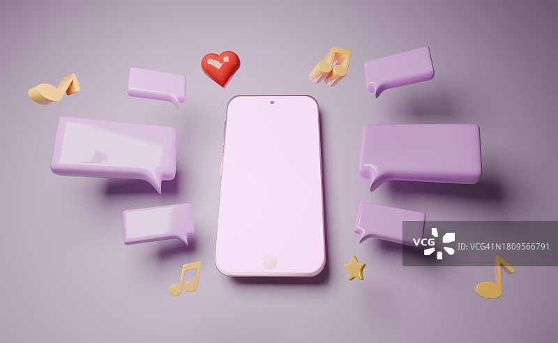带有语音气泡的手机3D渲染图图片素材
