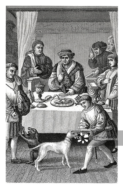 15世纪晚餐木版画图片素材