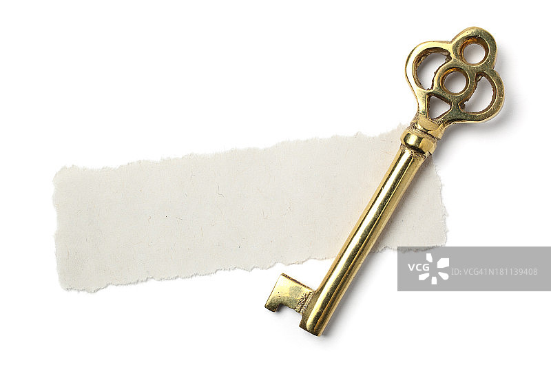 撕裂的白纸上的骷髅钥匙图片素材