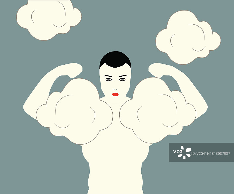 肌肉男化身云朵的概念插图图片素材