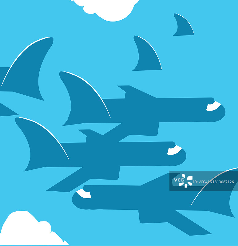 鲨鱼尾翼飞机插画图片素材