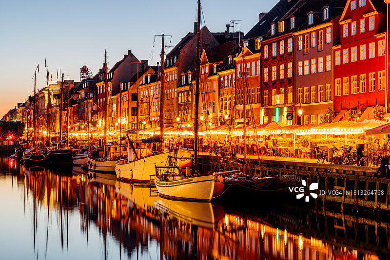 丹麦哥本哈根新港黄昏景色图片素材