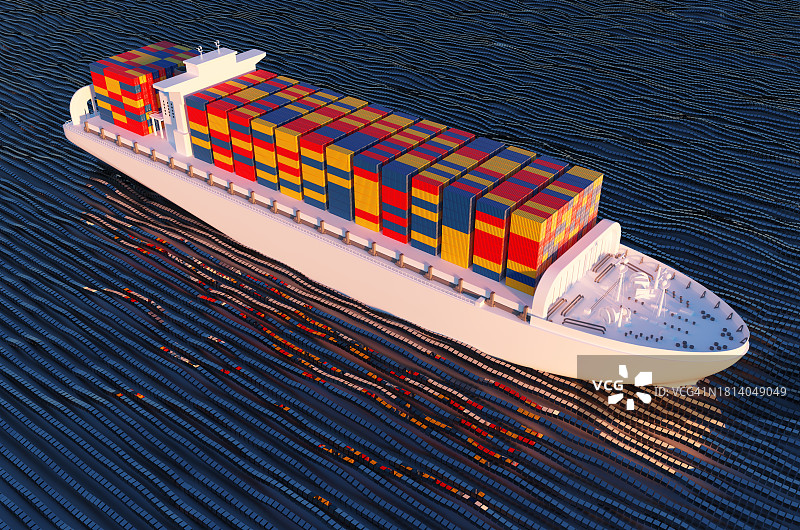 网络海洋中装有集装箱的货船特写图片素材