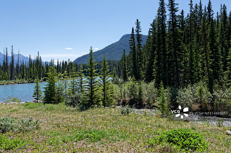 在山中享受时光，聆听河流的声音图片素材