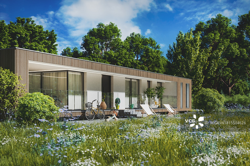 带整洁花园的现代住宅图片素材