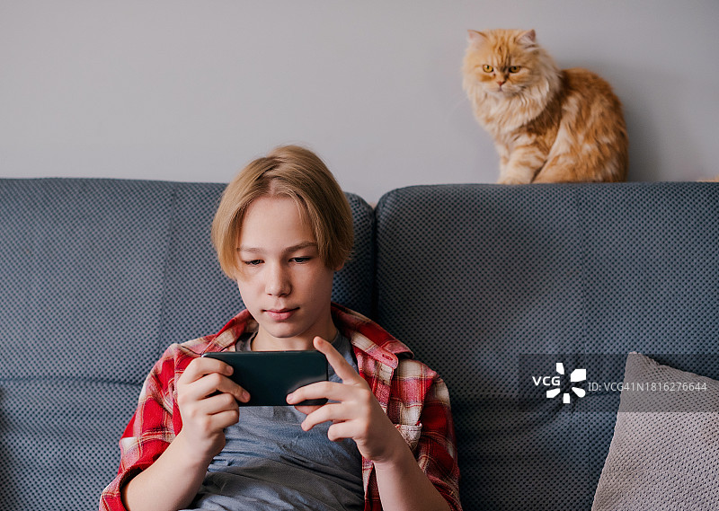 男孩在家玩电子游戏图片素材
