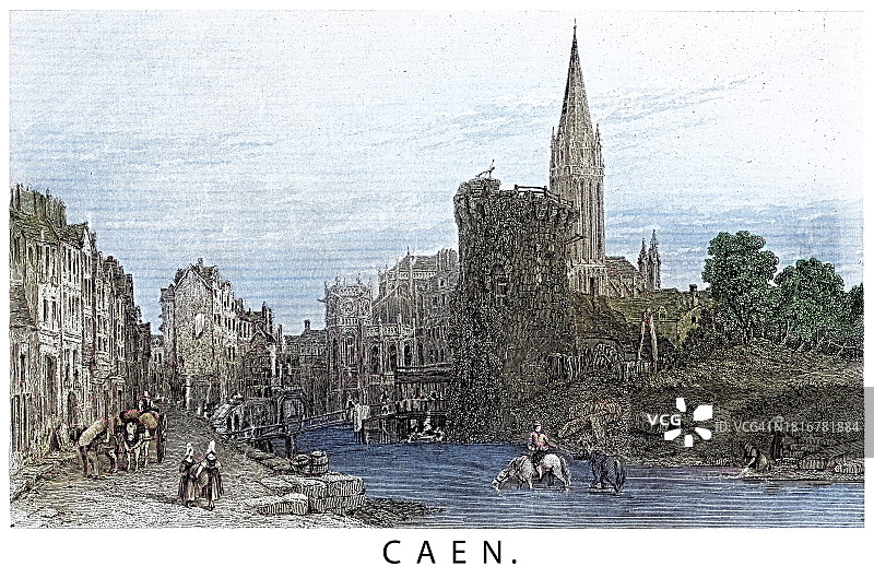 法国卡昂古董雕刻插图图片素材