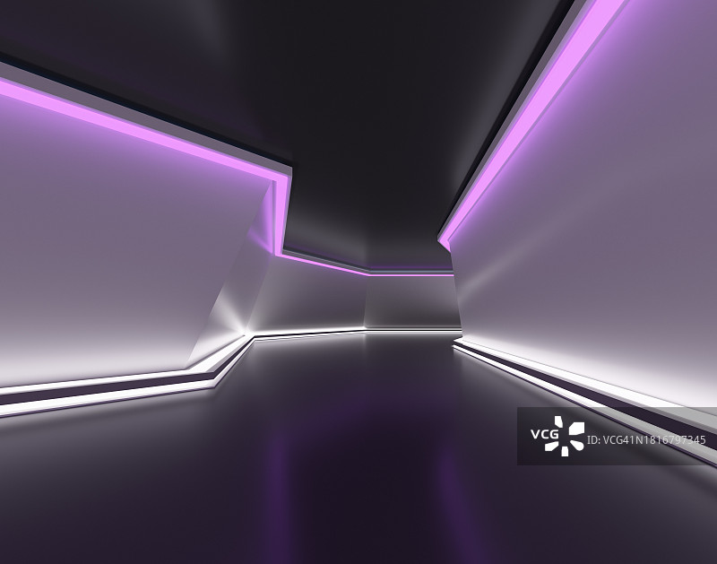 未来的空房间，3D渲染图片素材