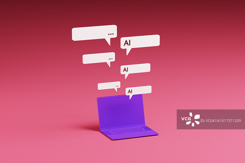 带有浮动语音气泡的笔记本电脑图片素材