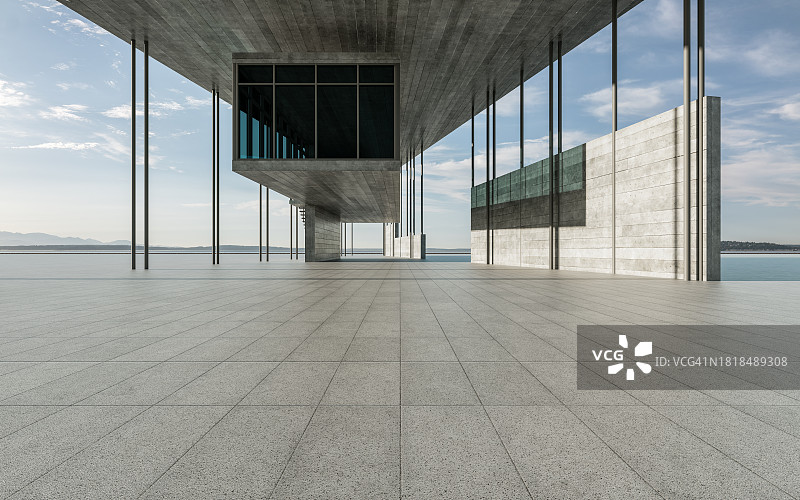 海滨现代建筑前的空旷地面图片素材