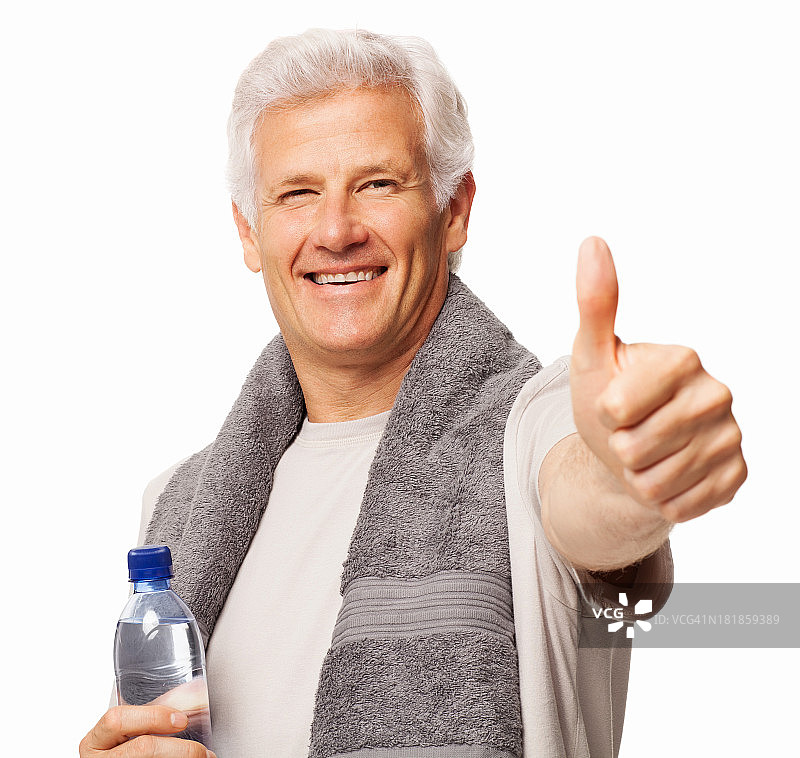 竖起大拇指的快乐老年男人图片素材