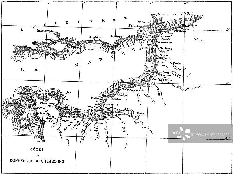 英吉利海峡古老雕刻地图图片素材