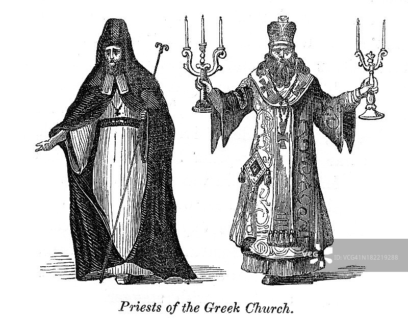 希腊教会的牧师，复古雕刻图片素材