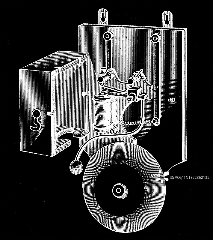 电力老式雕刻插图：电铃（警报）图片素材