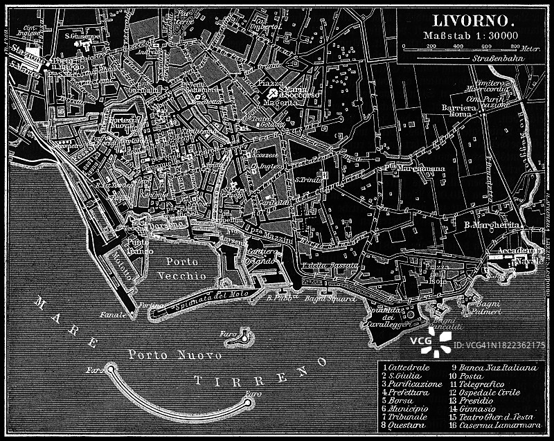 意大利里窝那港口城市古老地图图片素材