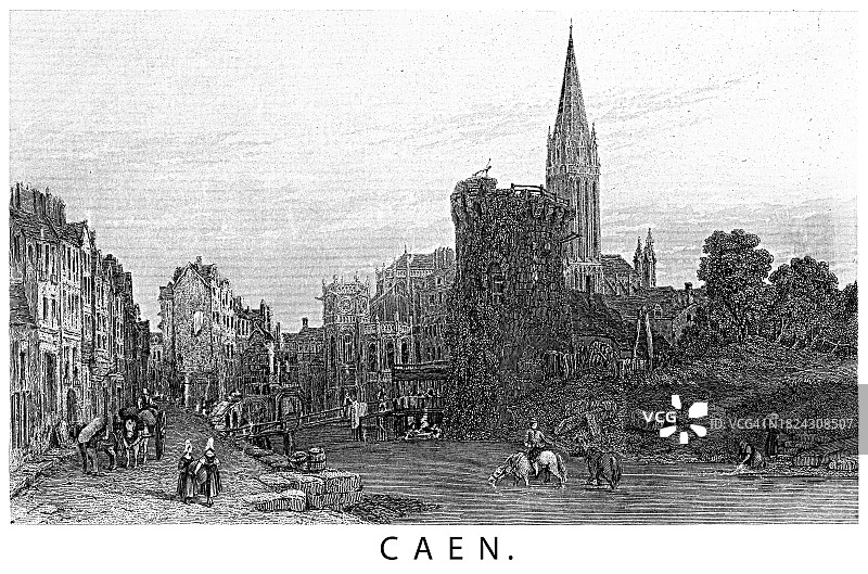 法国卡昂古董雕刻插图图片素材